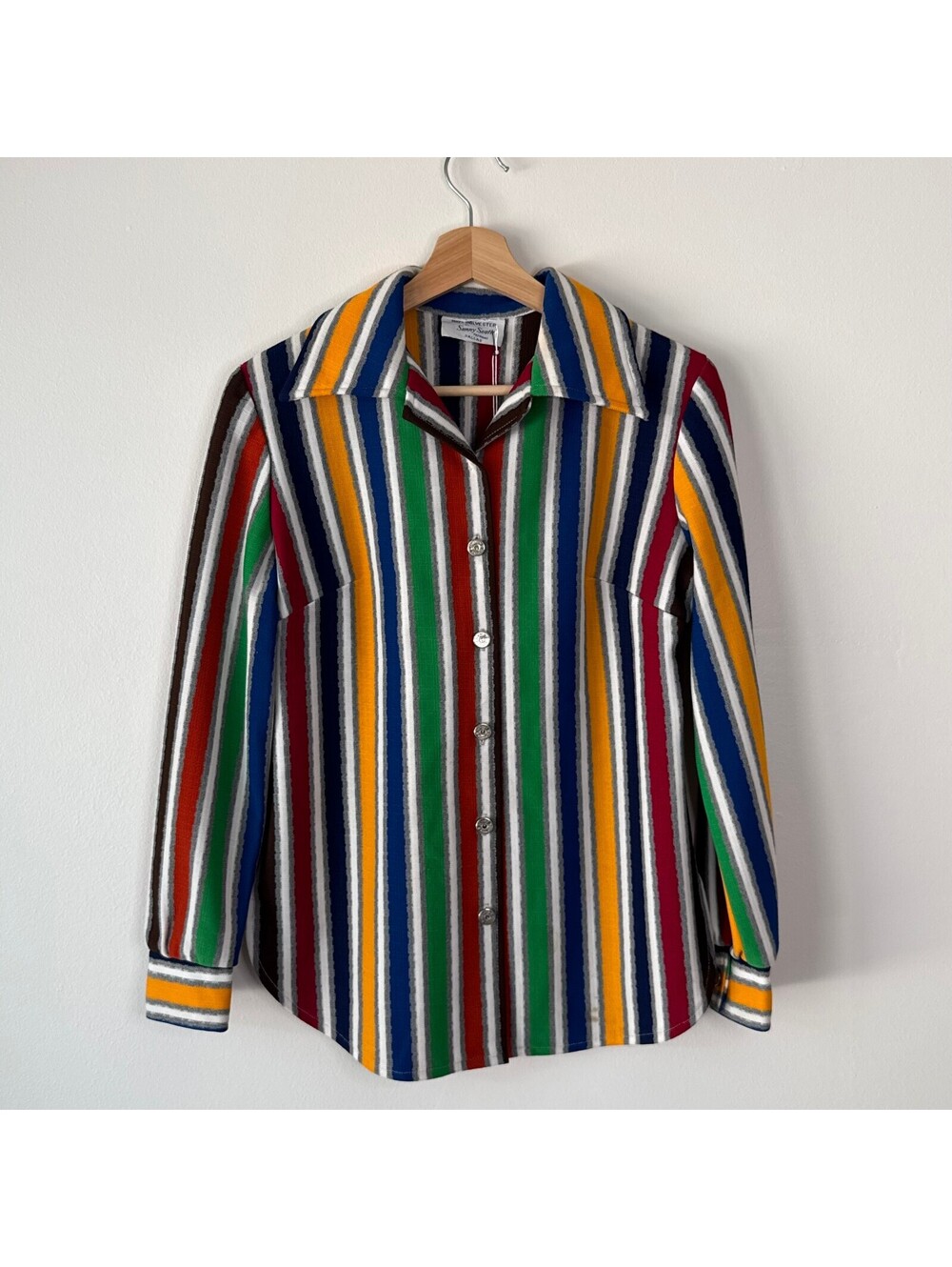 Vintage 60s Sunny South Fashions Rainbow Striped Button Up Long Sleeve Blouse